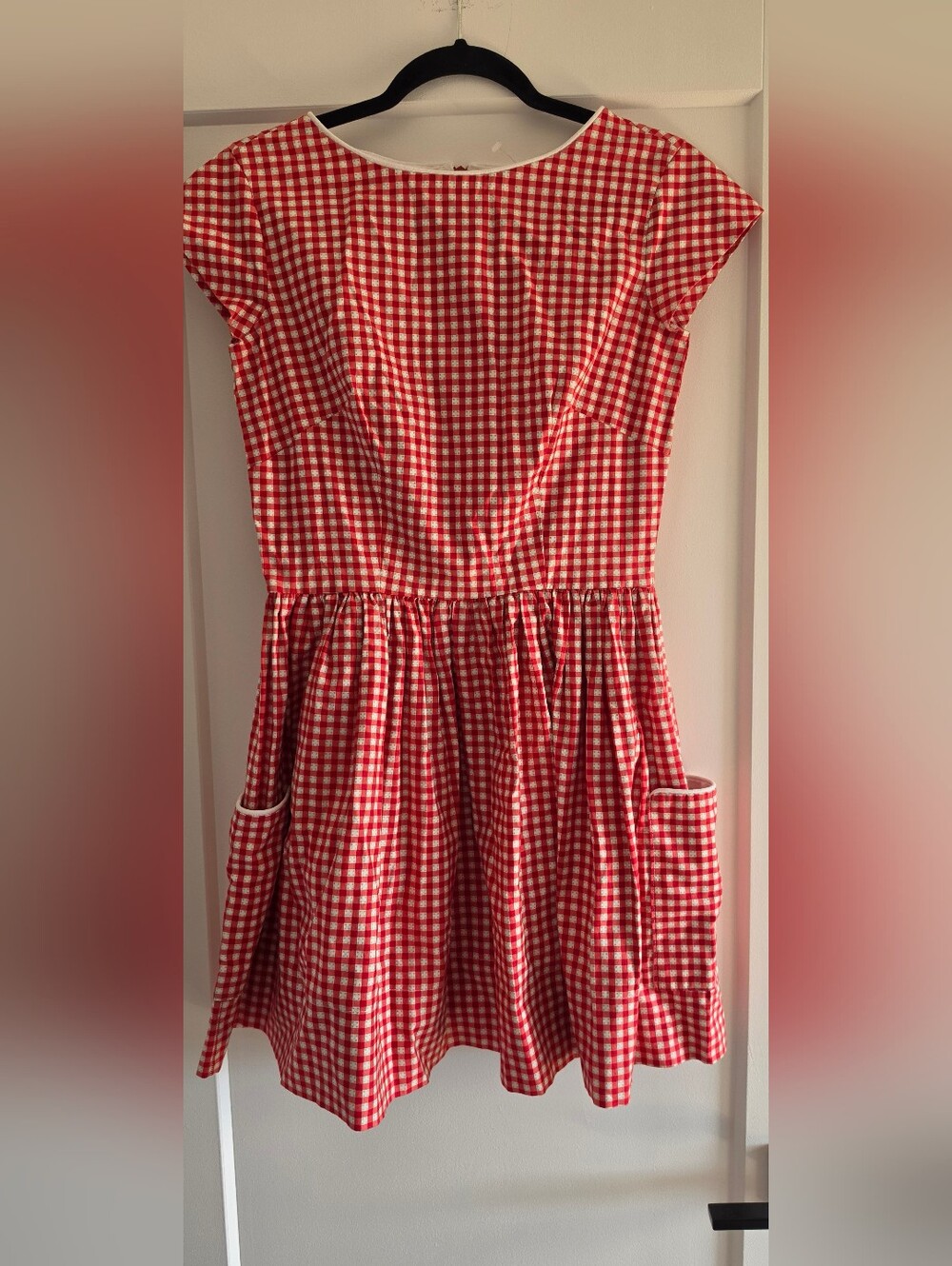 Red and White Gingham Pocket Dress